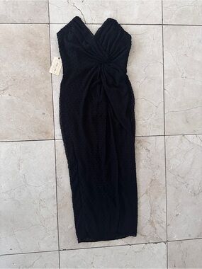 Katie May Black Strapless Twist-Front Midi Dress